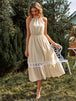  Neck Spliced Lace Midi Dress -BazaarBey - www.shopbazaarbey.com