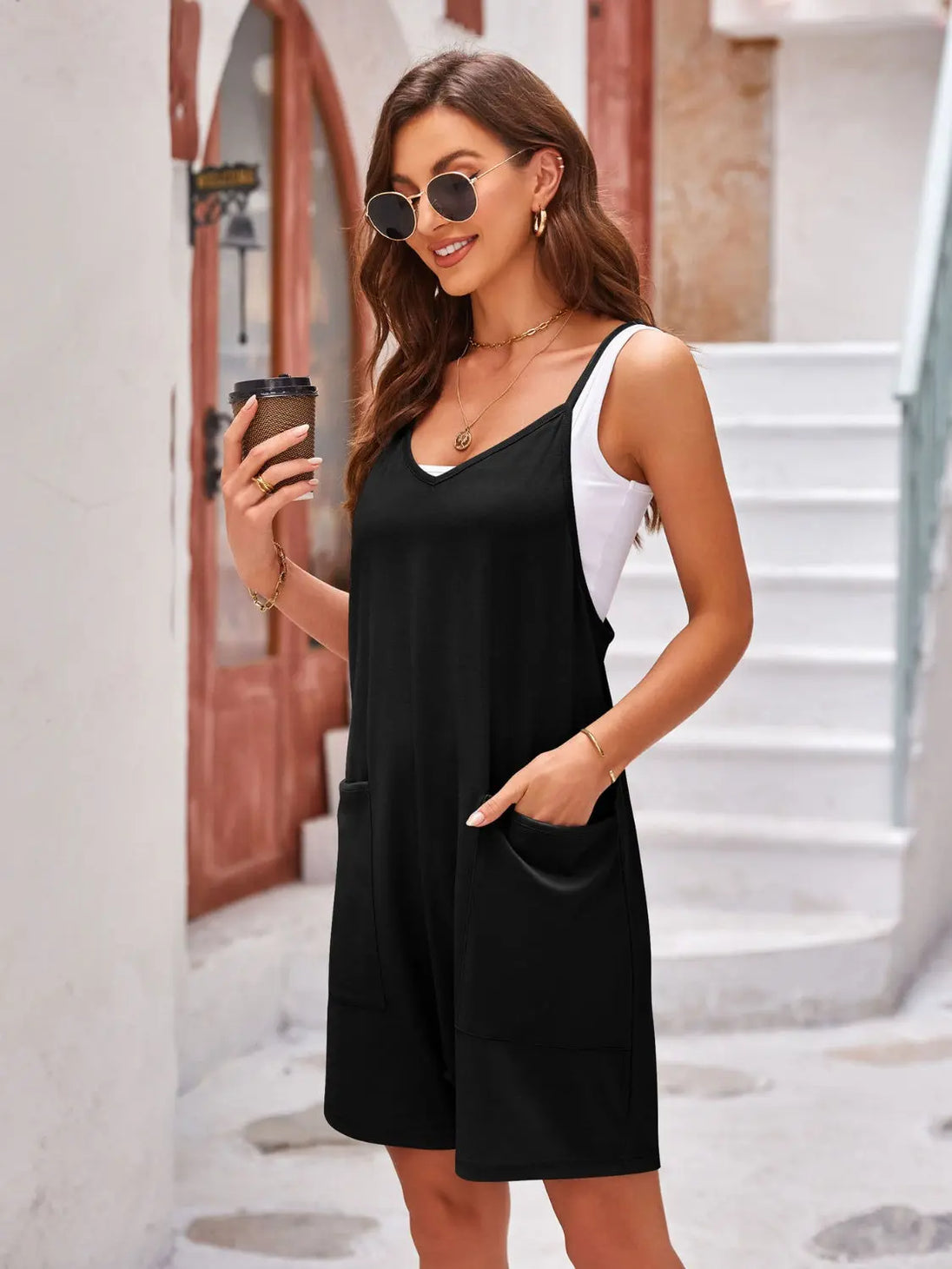 Spaghetti Strap Romper with Pockets Trendsi