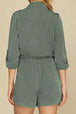 Collared Neck Drawstring Roll-Tab Sleeve Romper Trendsi