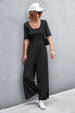 Scoop Neck Half Sleeve Wide Leg Jumpsuit Trendsi