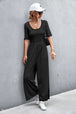 Scoop Neck Half Sleeve Wide Leg Jumpsuit Trendsi