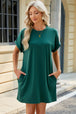 Round Neck Rolled Short Sleeve Tee Dress -BazaarBey - www.shopbazaarbey.com