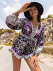 Printed  Half Button Balloon Sleeve Romper Trendsi