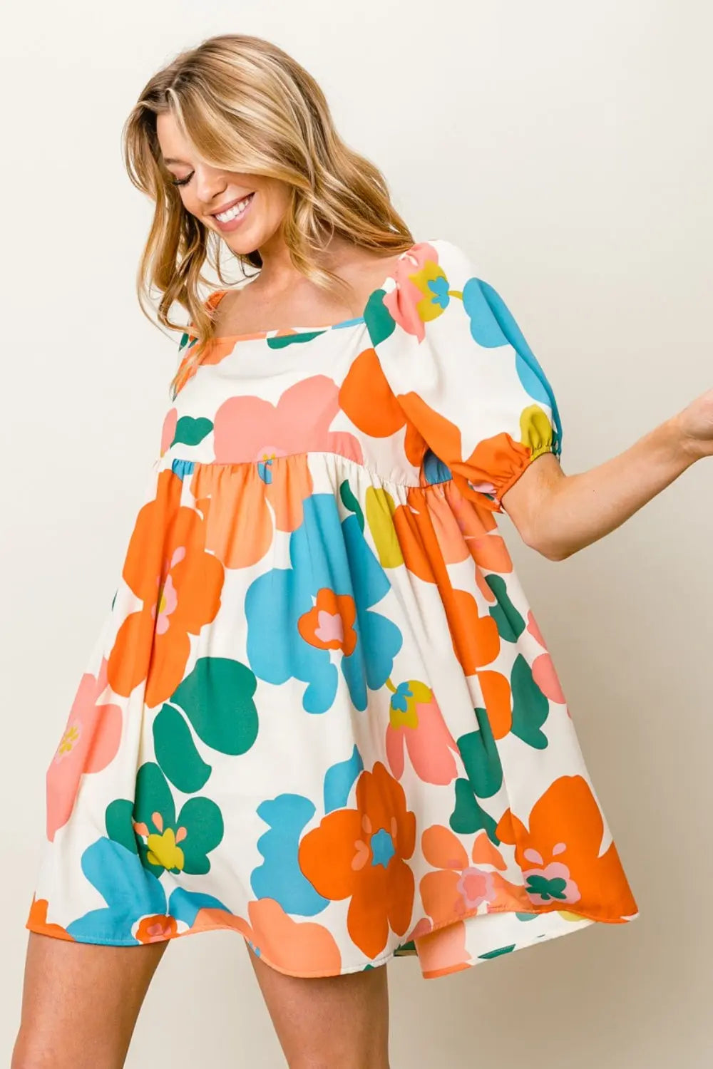  Floral Puff Sleeve Mini Dress -BazaarBey - www.shopbazaarbey.com
