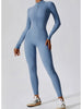 Zip Up Mock Neck Long Sleeve Jumpsuit Trendsi