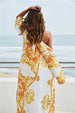 Printed Plunge Halter Neck Swimwear and Cardigan Set Trendsi