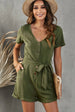 V-Neck Short Sleeve Tie Belt Romper with Pockets Trendsi
