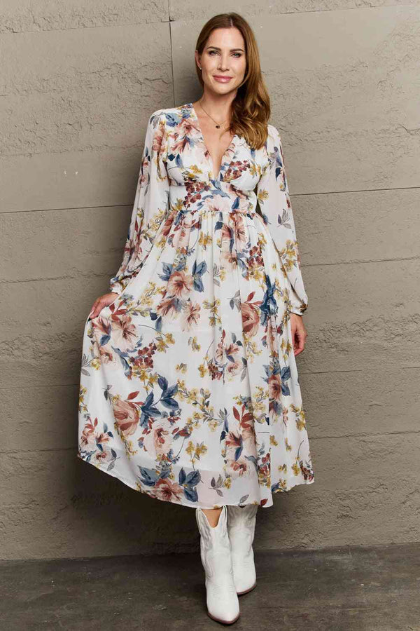  Good Day Chiffon Floral Midi Dress -BazaarBey - www.shopbazaarbey.com