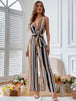Striped Surplice Neck Sleeveless Wide Leg Jumpsuit Trendsi