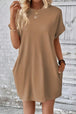Pocketed Round Neck Short Sleeve Dress -BazaarBey - www.shopbazaarbey.com