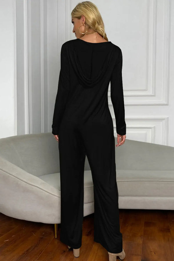 Long Sleeve V-Neck Jumpsuit with Pockets Trendsi