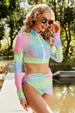 Printed Zip Up Three-Piece Swim Set Trendsi