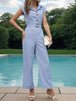 Half Button Collared Neck Wide Leg Jumpsuit Trendsi