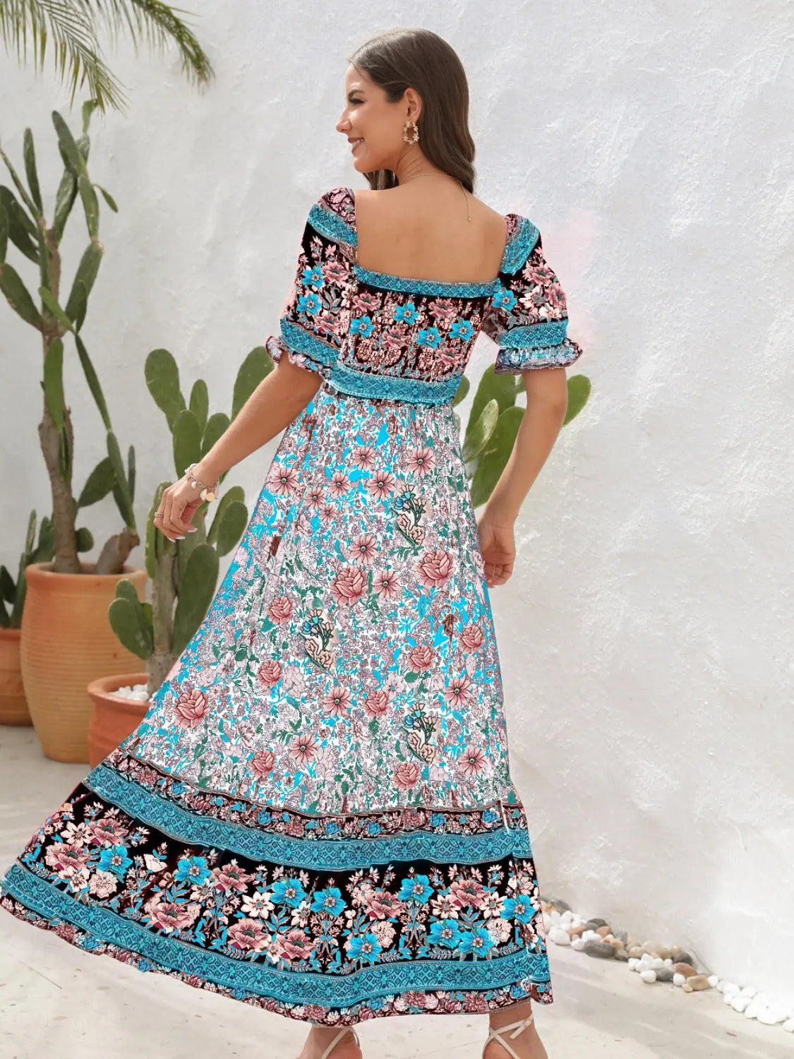 Floral Flounce Sleeve Midi Dress -BazaarBey - www.shopbazaarbey.com