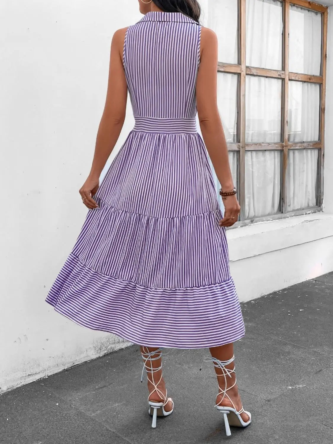 Striped  Sleeveless Midi Dress -BazaarBey - www.shopbazaarbey.com
