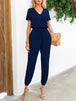 Short Sleeve V-Neck Jumpsuit with Pockets Trendsi