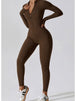Zip Up Mock Neck Long Sleeve Jumpsuit Trendsi