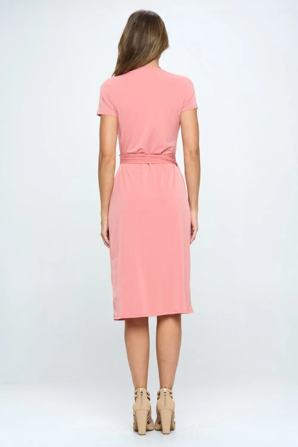  Tie Front  Short Sleeve Dress -BazaarBey - www.shopbazaarbey.com