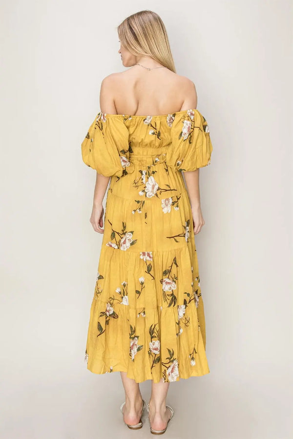  Floral Puff Sleeve Tiered Dress -BazaarBey - www.shopbazaarbey.com