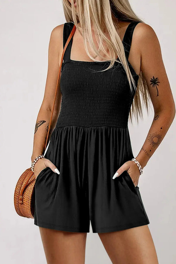 BazaarBey Square Neck Smocked Romper with Pocket 