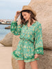 Printed Ruffled Balloon Sleeve Romper Trendsi