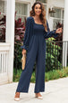 Smocked Long Flounce Sleeve Square Neck Jumpsuit Trendsi