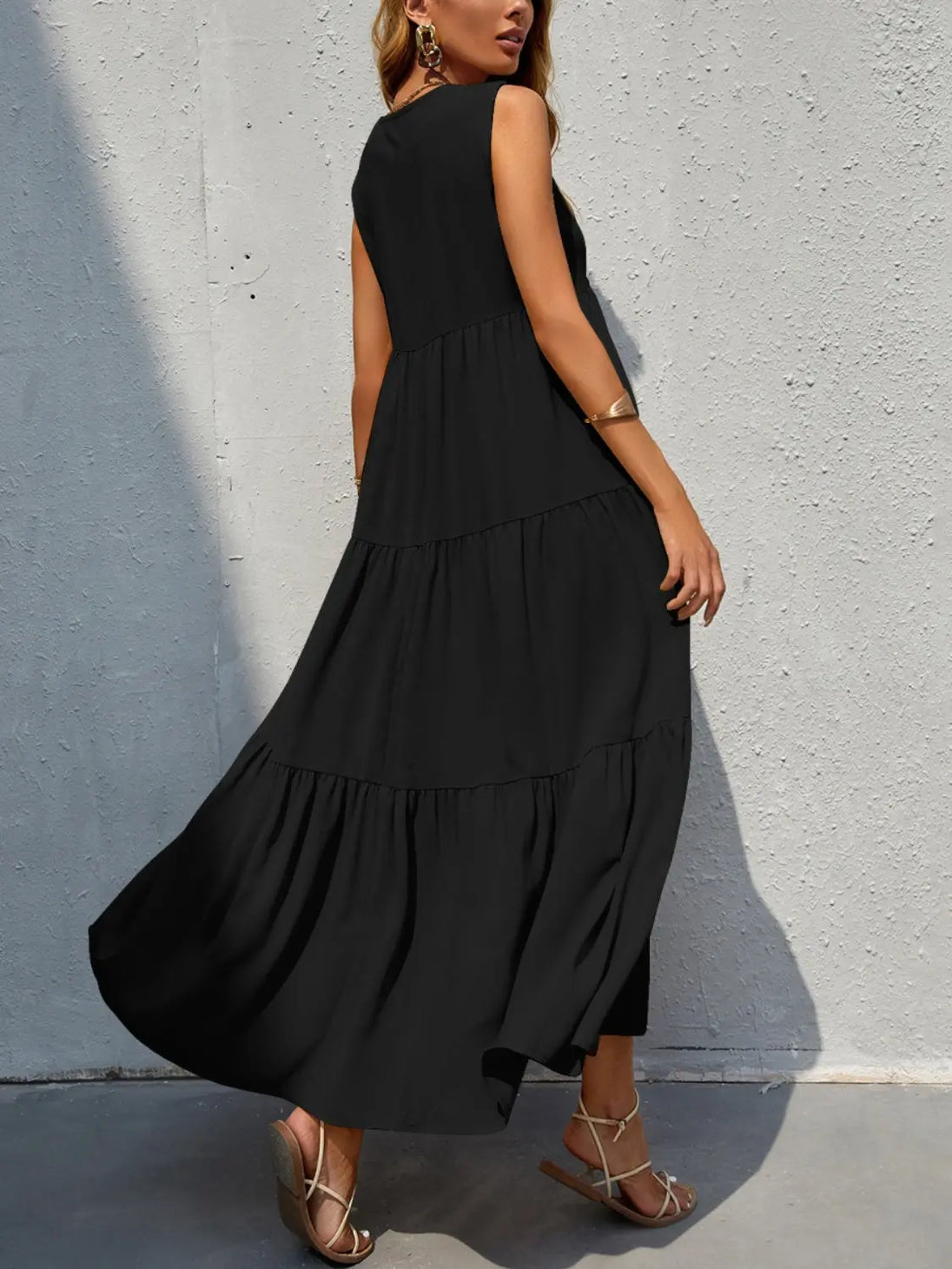 Tiered V-Neck Sleeve Dress -BazaarBey - www.shopbazaarbey.com