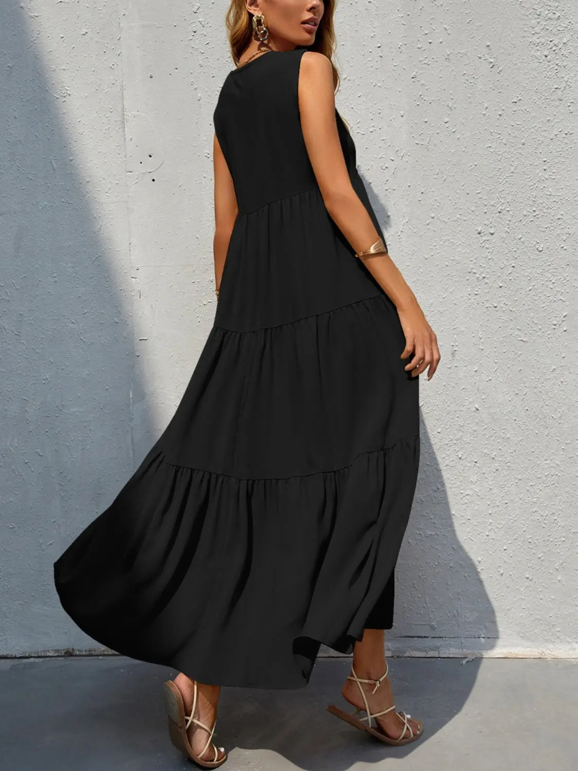 Tiered V-Neck Sleeve Dress -BazaarBey - www.shopbazaarbey.com