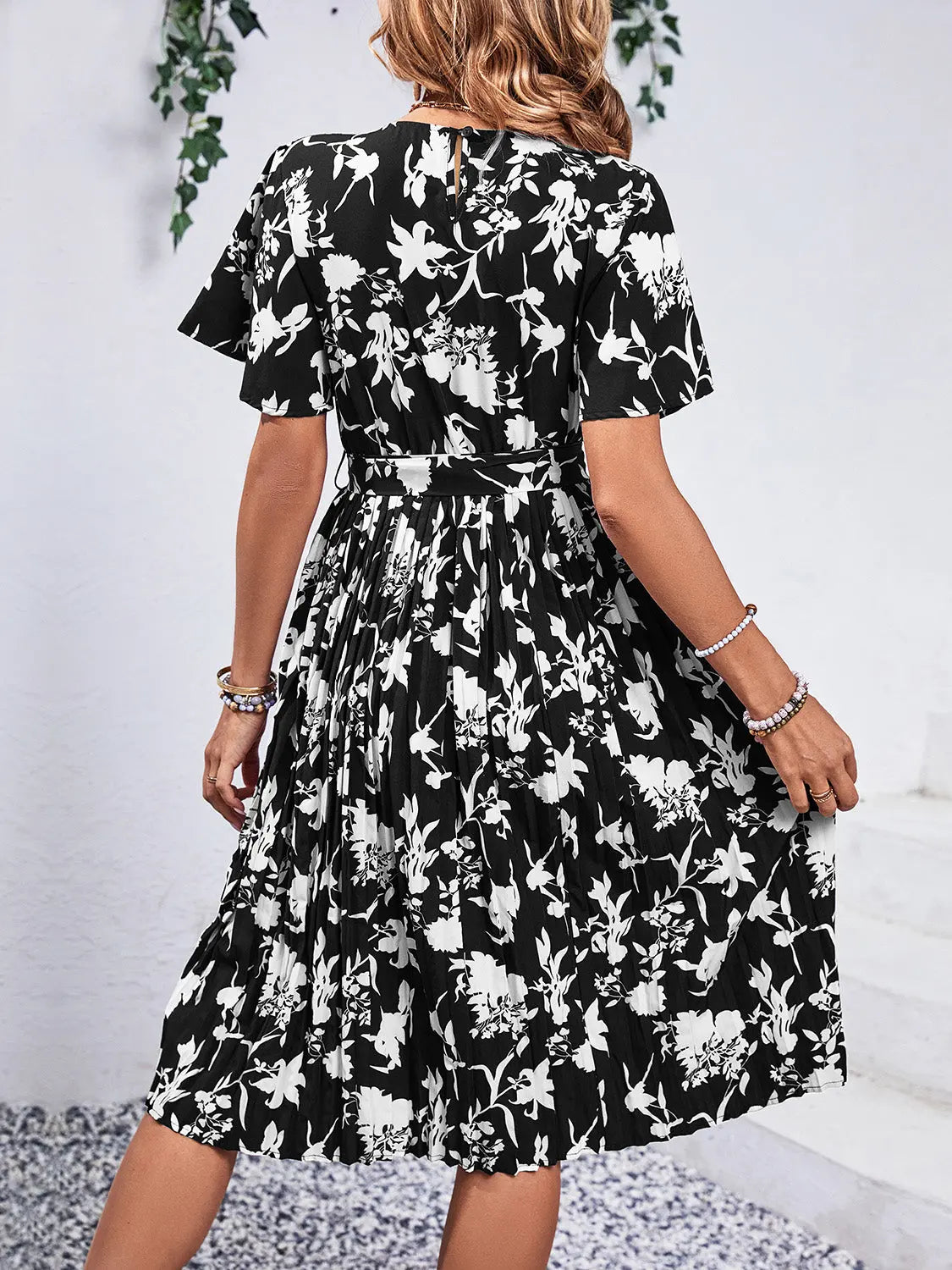Printed Round Neck Short Sleeve Dress -BazaarBey - www.shopbazaarbey.com