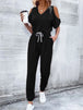 V-Neck Cold-Shoulder Jumpsuit with Pockets Trendsi