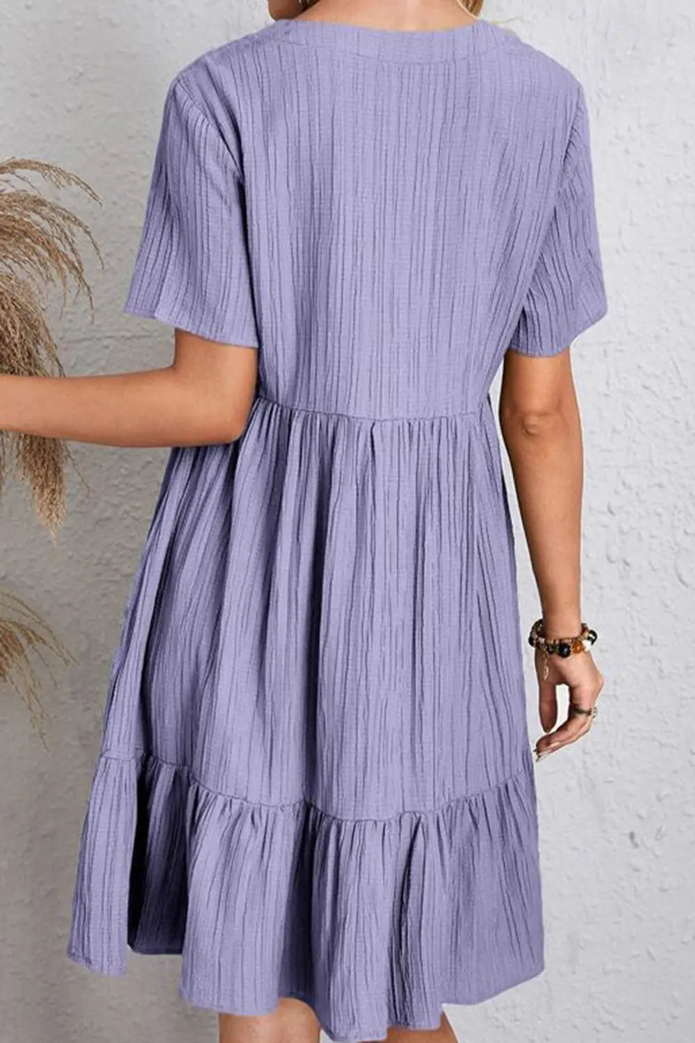 Full Size Ruched V-Neck Short Sleeve Dress -BazaarBey - www.shopbazaarbey.com