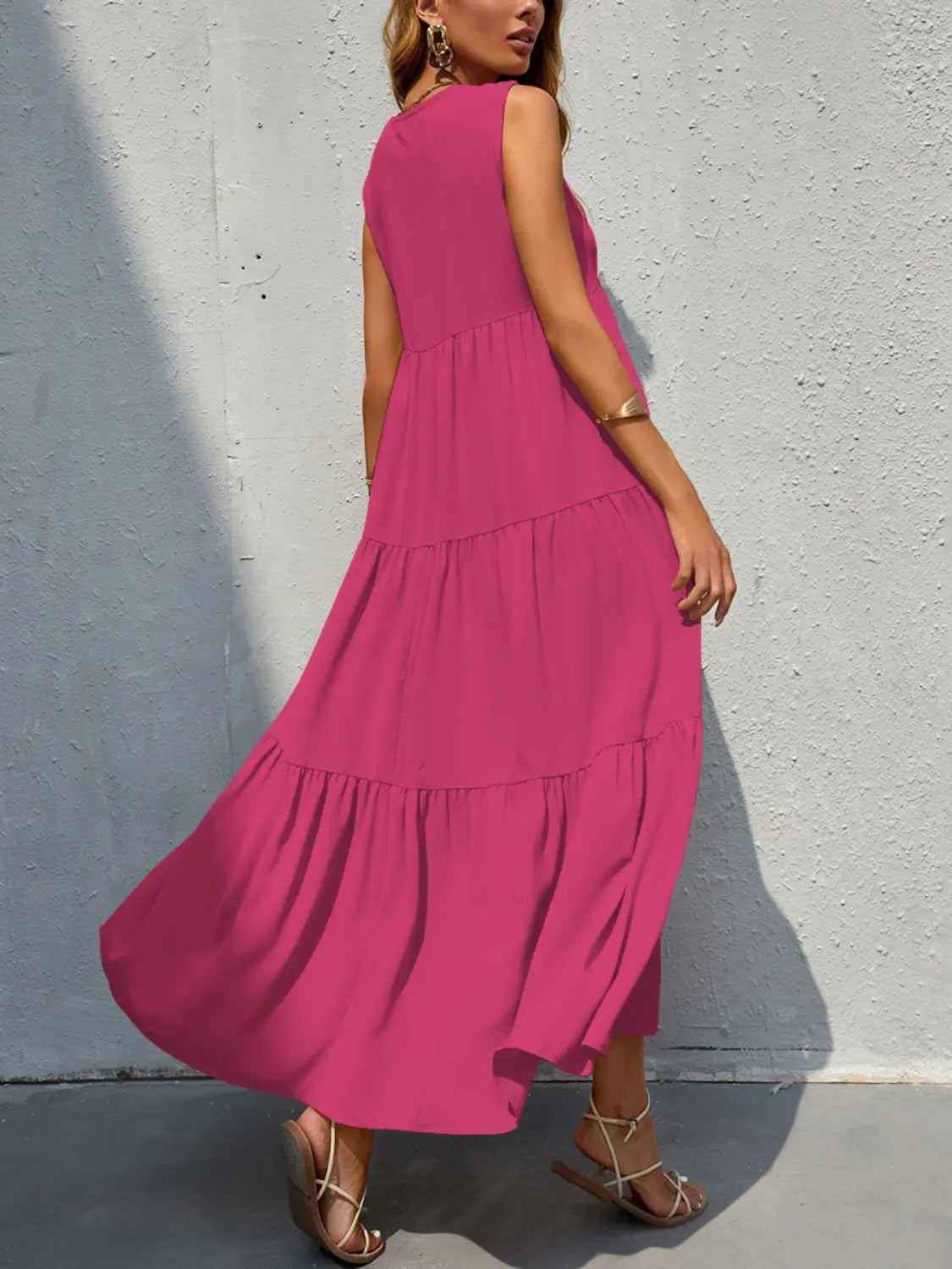 Tiered V-Neck Sleeve Dress -BazaarBey - www.shopbazaarbey.com