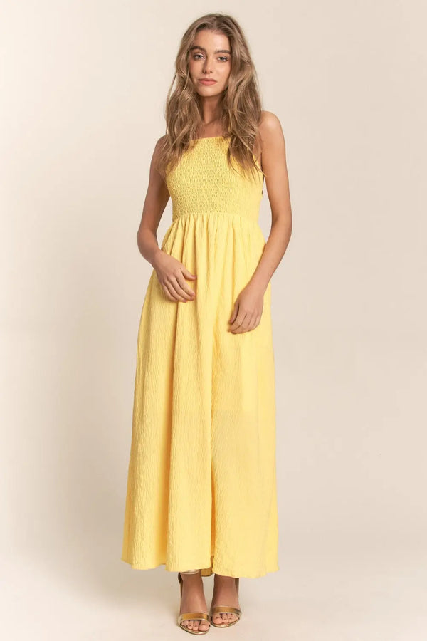  Texture  Back Tie Smocked Maxi Dress -BazaarBey - www.shopbazaarbey.com