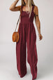 Smocked Square Neck Wide Leg Jumpsuit with Pockets Trendsi