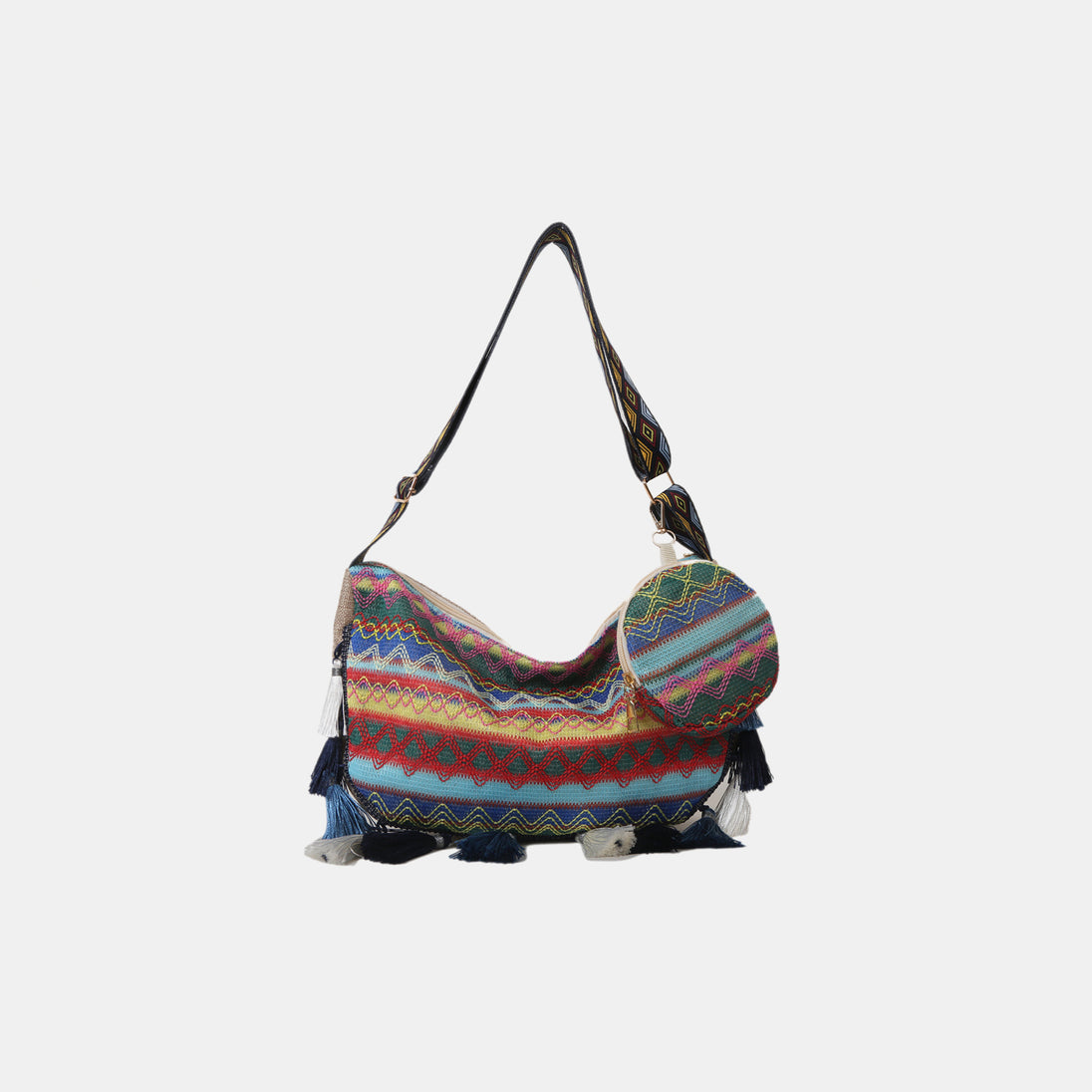 Printed Tassel Detail Crossbody Bag with Small Purse Trendsi