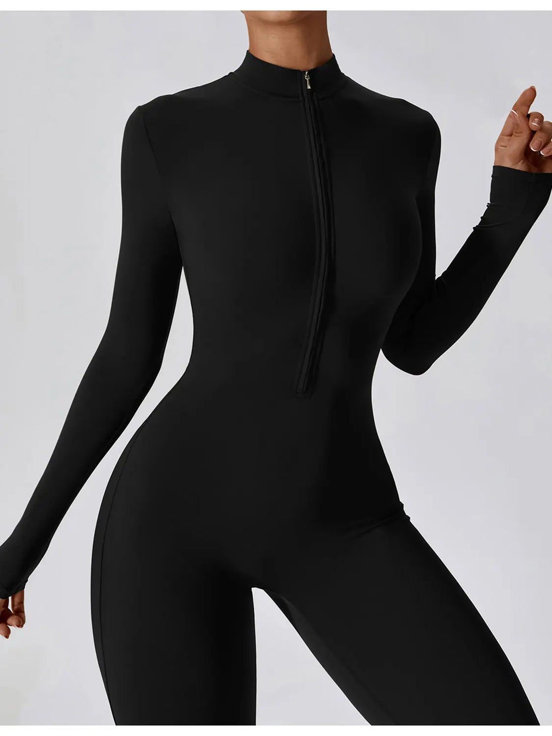 Zip Up Mock Neck Long Sleeve Jumpsuit Trendsi
