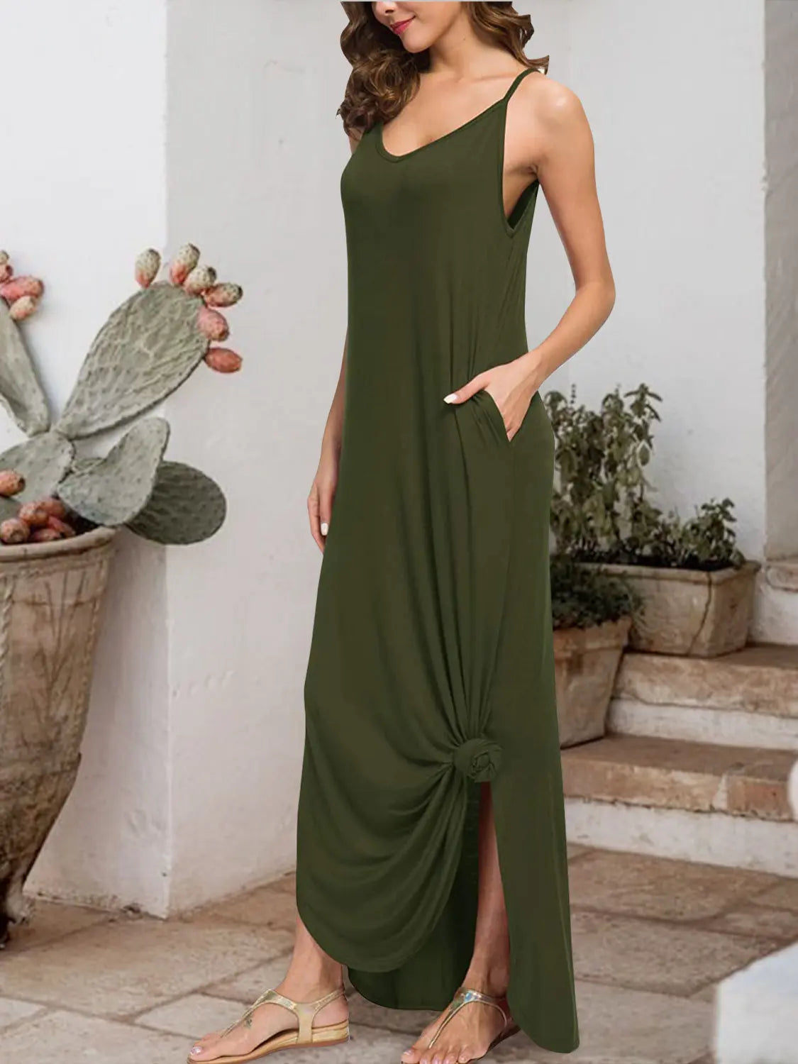 Slit Scoop Neck Sleeveless Dress -BazaarBey - www.shopbazaarbey.com