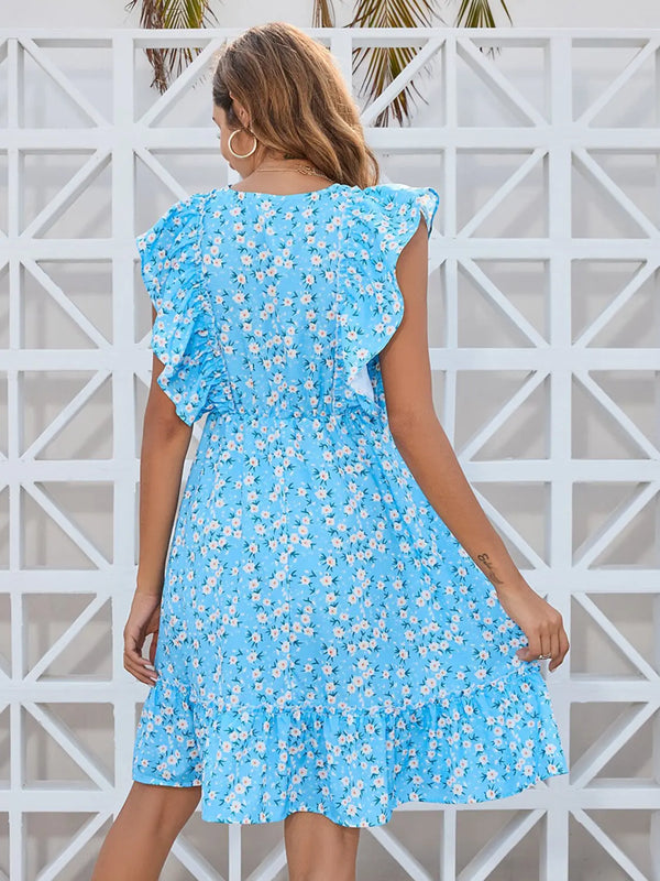 Ruffled  Floral  Mini Dress -BazaarBey - www.shopbazaarbey.com