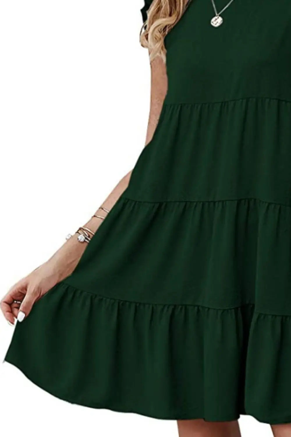 Ruffled Round Neck Cap Sleeve Mini Dress -BazaarBey - www.shopbazaarbey.com