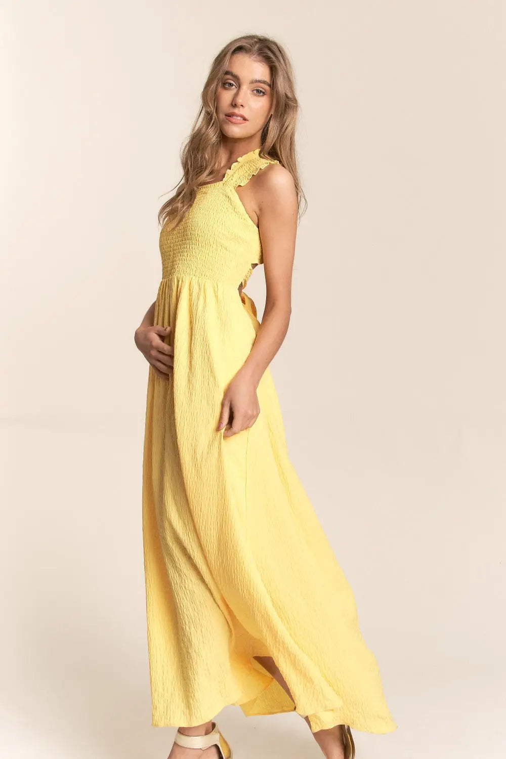  Texture  Back Tie Smocked Maxi Dress -BazaarBey - www.shopbazaarbey.com