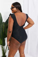  Swim Seashell Ruffle Sleeve One-Piece in Black Trendsi