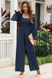 Smocked Long Flounce Sleeve Square Neck Jumpsuit Trendsi