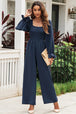 Smocked Long Flounce Sleeve Square Neck Jumpsuit Trendsi
