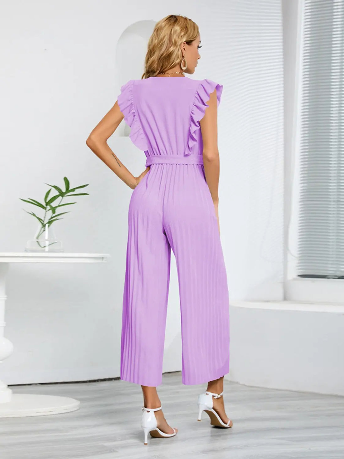 Ruffled Surplice Cap Sleeve Jumpsuit Trendsi