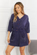 BazaarBey White Birch  Play It Cool Three-Quarter Sleeve Romper in Blueberry 