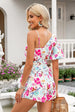 Floral Asymmetrical Neck Tie Waist Romper Trendsi