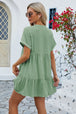 Ruched Tiered V-Neck Short Sleeve Mini Dress -BazaarBey - www.shopbazaarbey.com