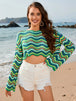 BazaarBey Striped Boat Neck Long Sleeve Cover Up 