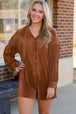 BazaarBey Ribbed V-Neck Half Buttoned Romper 