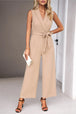 BazaarBey Tie Waist Shawl Collar Sleeveless Jumpsuit 